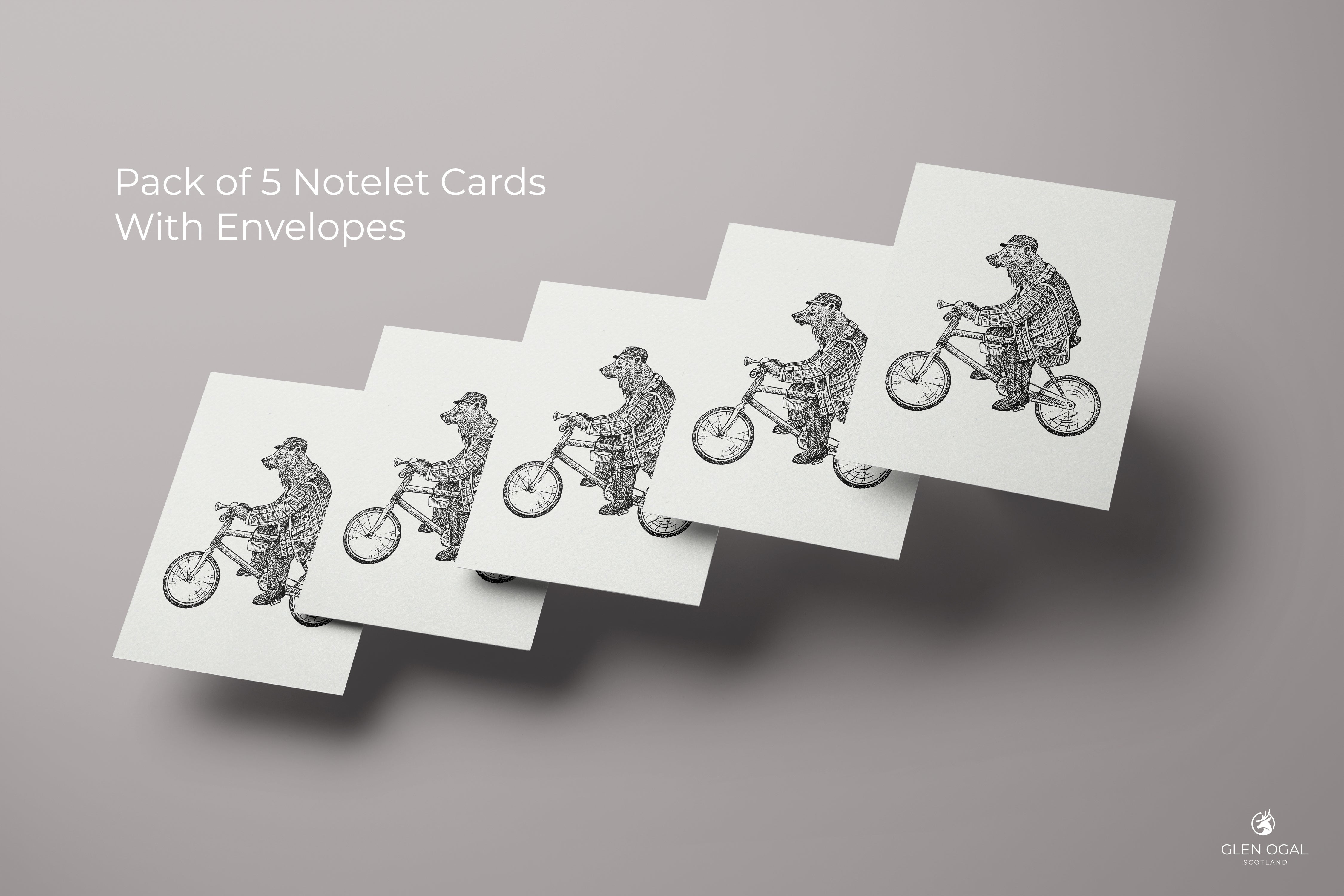 Pack of 5 Retro Bear On Bike Note Cards