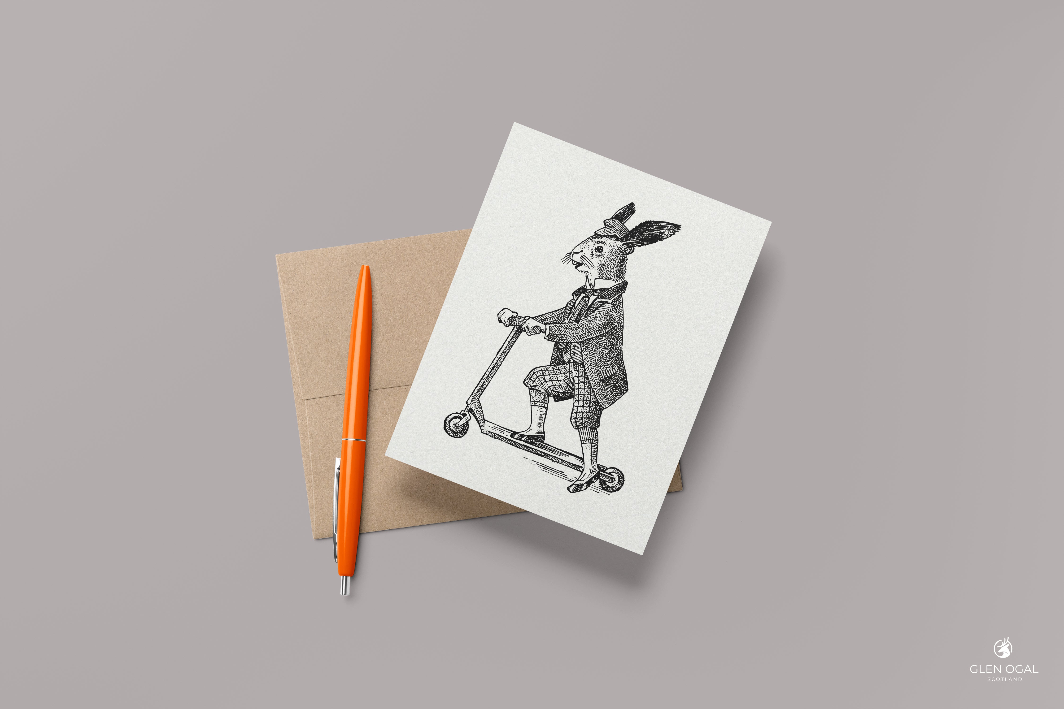 Pack of 5 Retro Hare on Scooter Note Cards