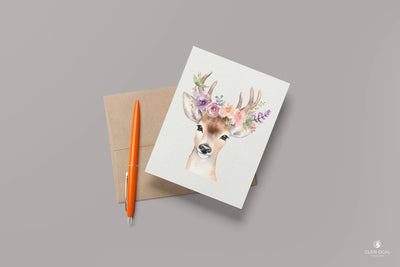 Pack of 5 Floral Doe Note Cards Glen Ogal