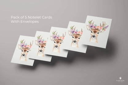 Pack of 5 Floral Doe Note Cards Glen Ogal