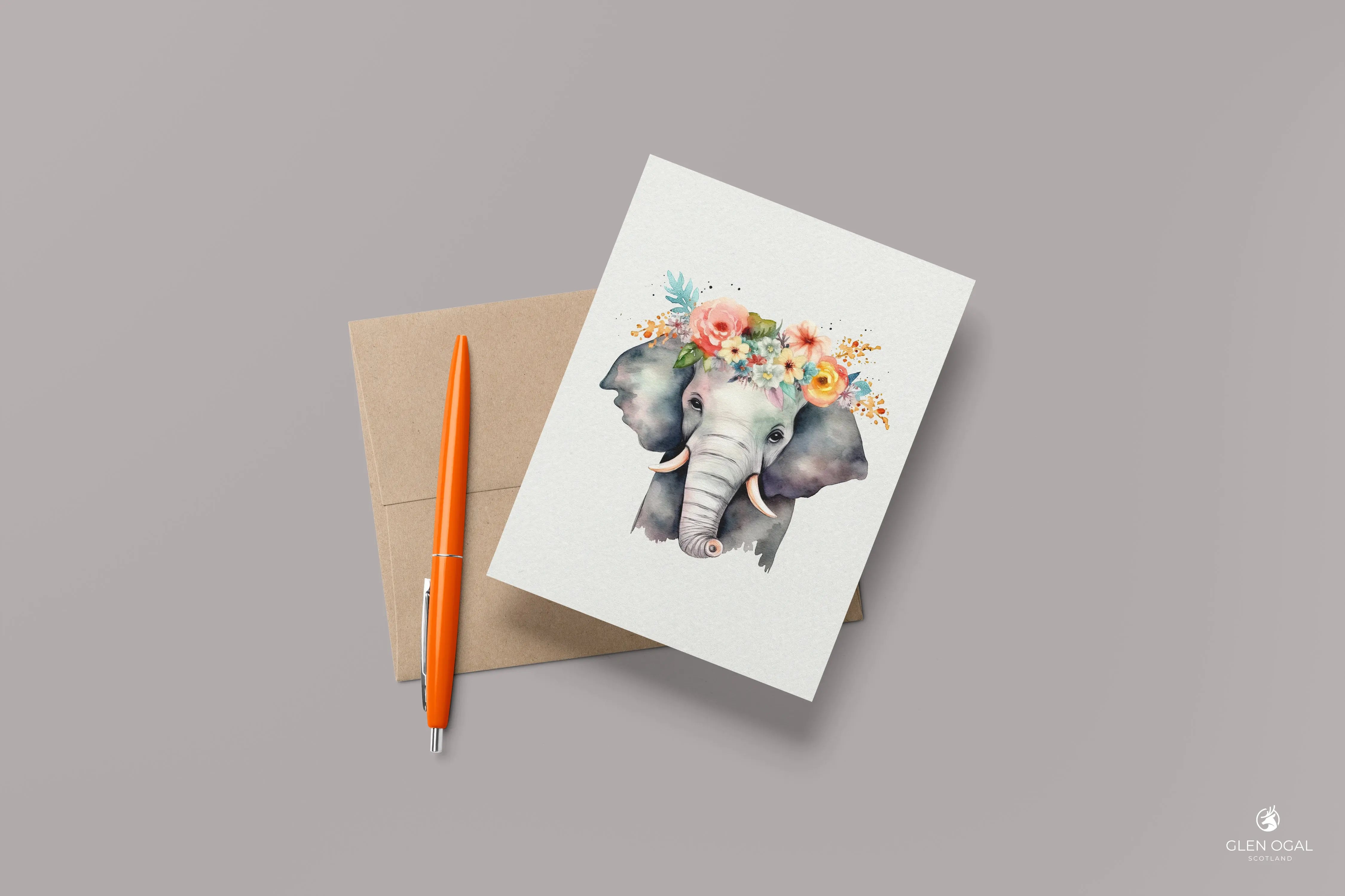 Pack of 5 Floral Elephant Note Cards Glen Ogal