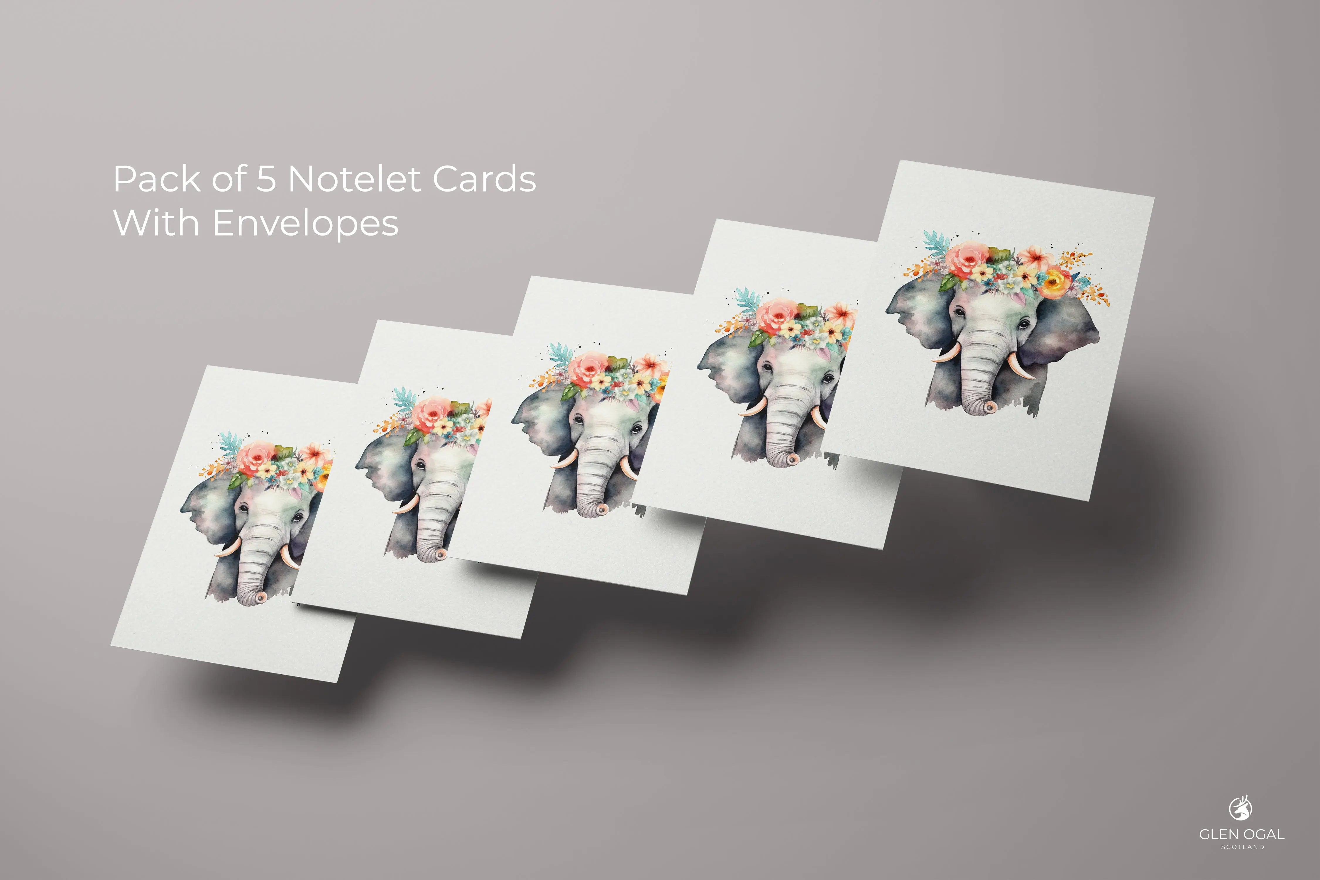 Pack of 5 Floral Elephant Note Cards Glen Ogal