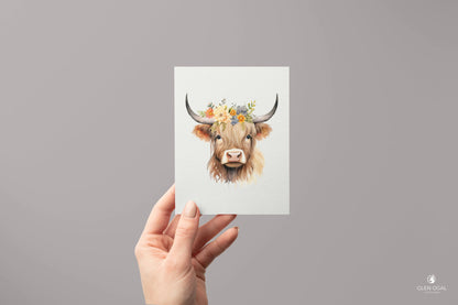 Pack of 5 Floral Highland Cow Note Cards Glen Ogal