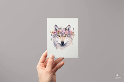 Pack of 5 Floral Wolf Note Cards Glen Ogal