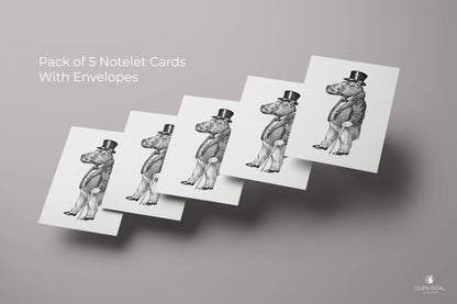Pack of 5 Retro Gentleman Hippo Note Cards - Glen Ogal
