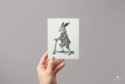 Pack of 5 Retro Hare on Scooter Note Cards - Glen Ogal