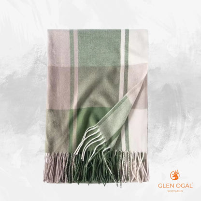 Green/Cream Cashmere Scarf/Pashmina Glen Ogal