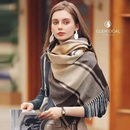 Grey/Cream Cashmere Scarf/Pashmina Glen Ogal