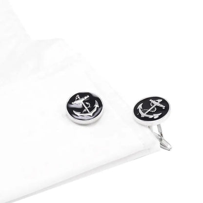 Round Black Anchor Enamel Cufflinks - Glen Ogal