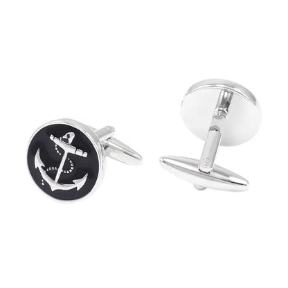 Round Black Anchor Enamel Cufflinks - Glen Ogal