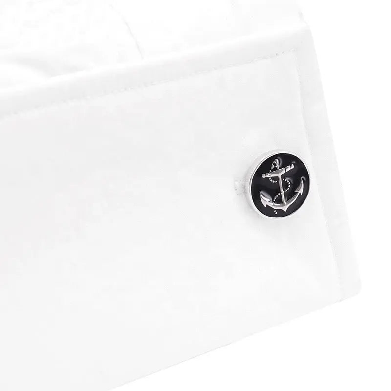 Round Black Anchor Enamel Cufflinks - Glen Ogal