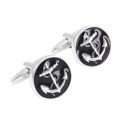 Round Black Anchor Enamel Cufflinks - Glen Ogal