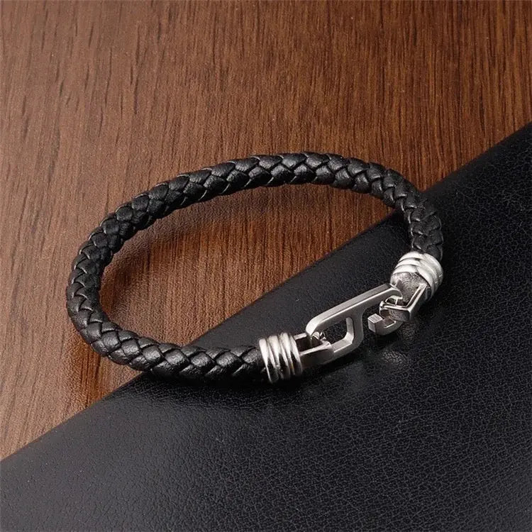 Single Black Leather Hook Bracelet - Glen Ogal