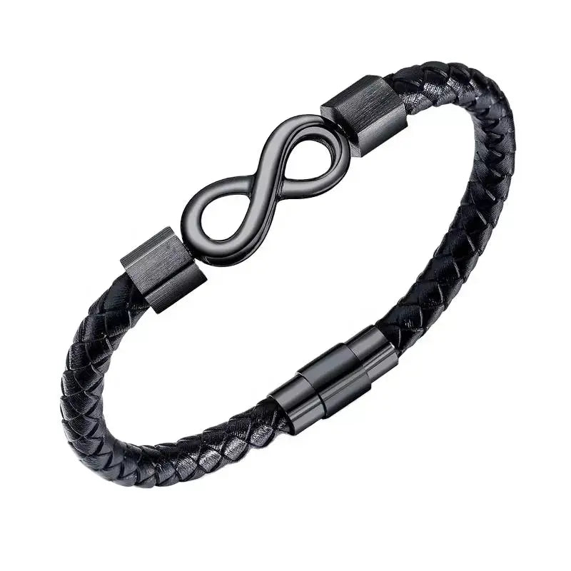 Woven Leather Stainless Steel Infinity Bracelet - Glen Ogal