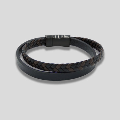 Dubbele zwart-bruine lederen armband