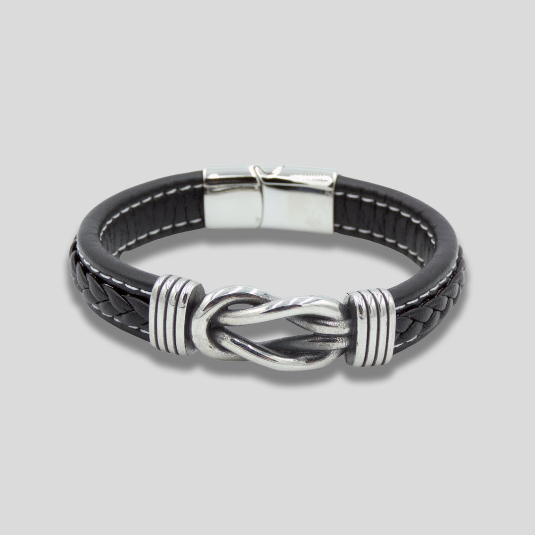 Black Leather Bracelet with Knot