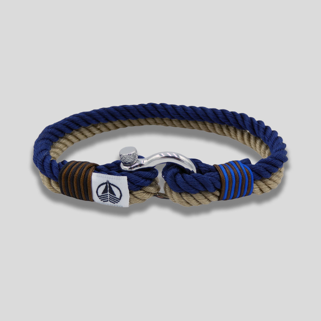 Navy Blue And Beige Marine Sailor Rope Nautical Shackle Bracelet
