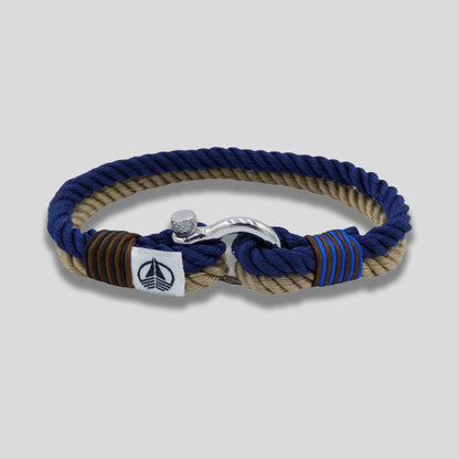 Bracelet à manille nautique en corde de marin bleu marine et beige
