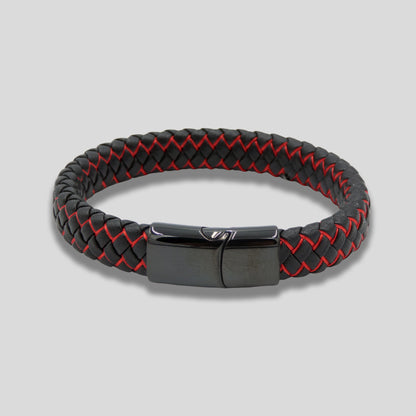 Simple Red & Black Leather Mens Bracelet