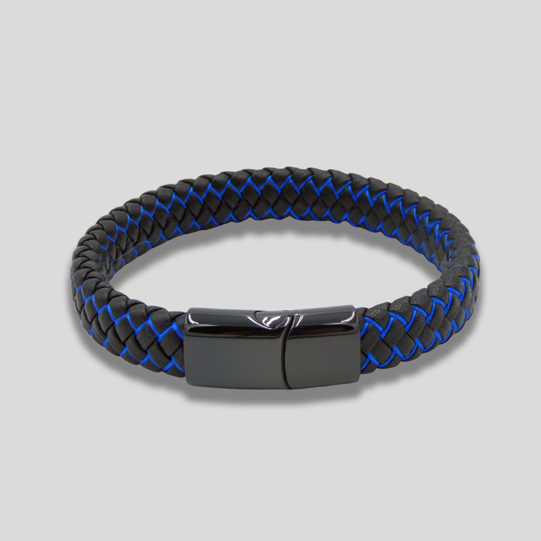 Blue & Black Braided Leather Bracelet