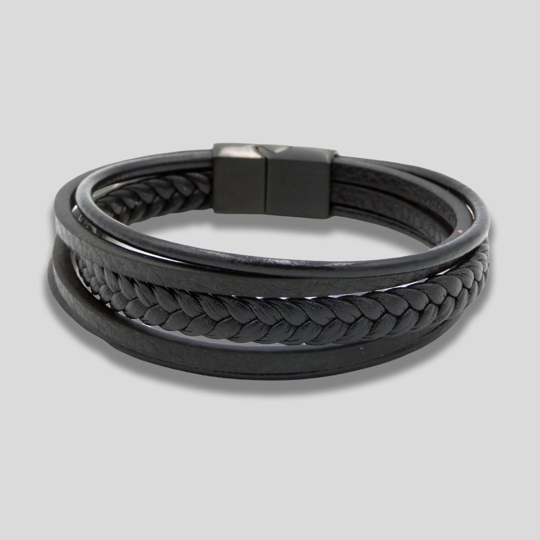 Braided Bracelet In Black With Brushed Black Steel Clasp