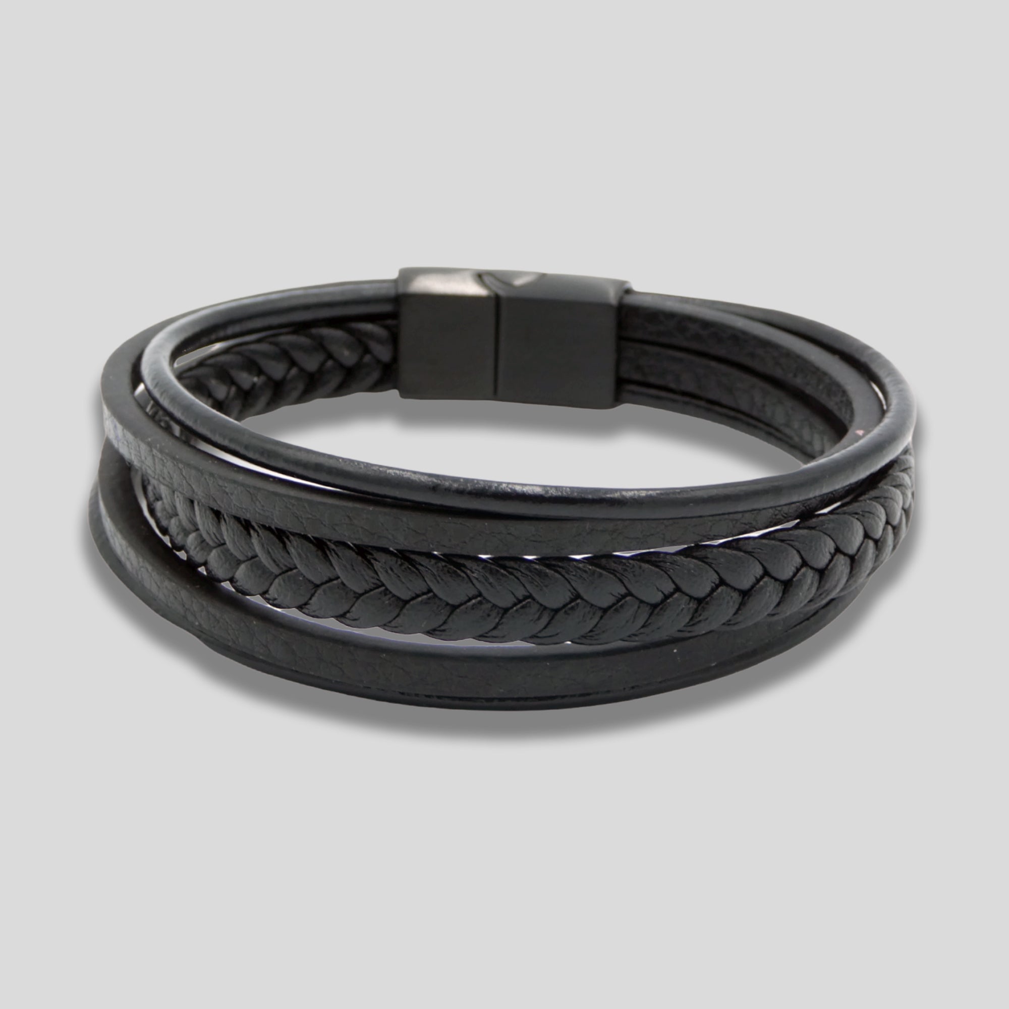 Gevlochten armband in zwart met geborstelde zwarte stalen sluiting