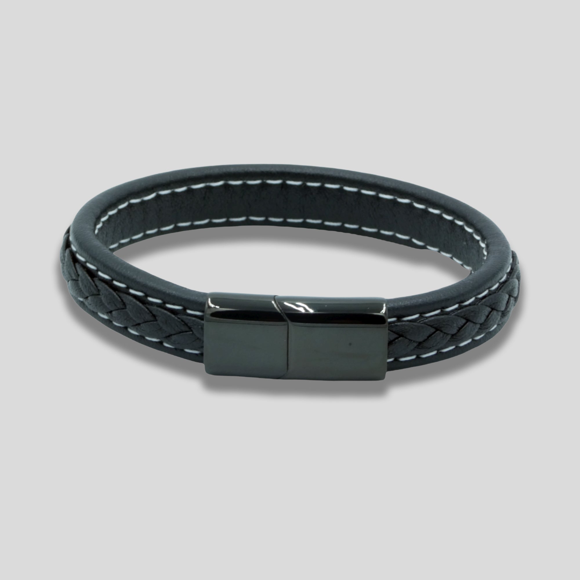 Bracelet en cuir noir avec fermoir noir