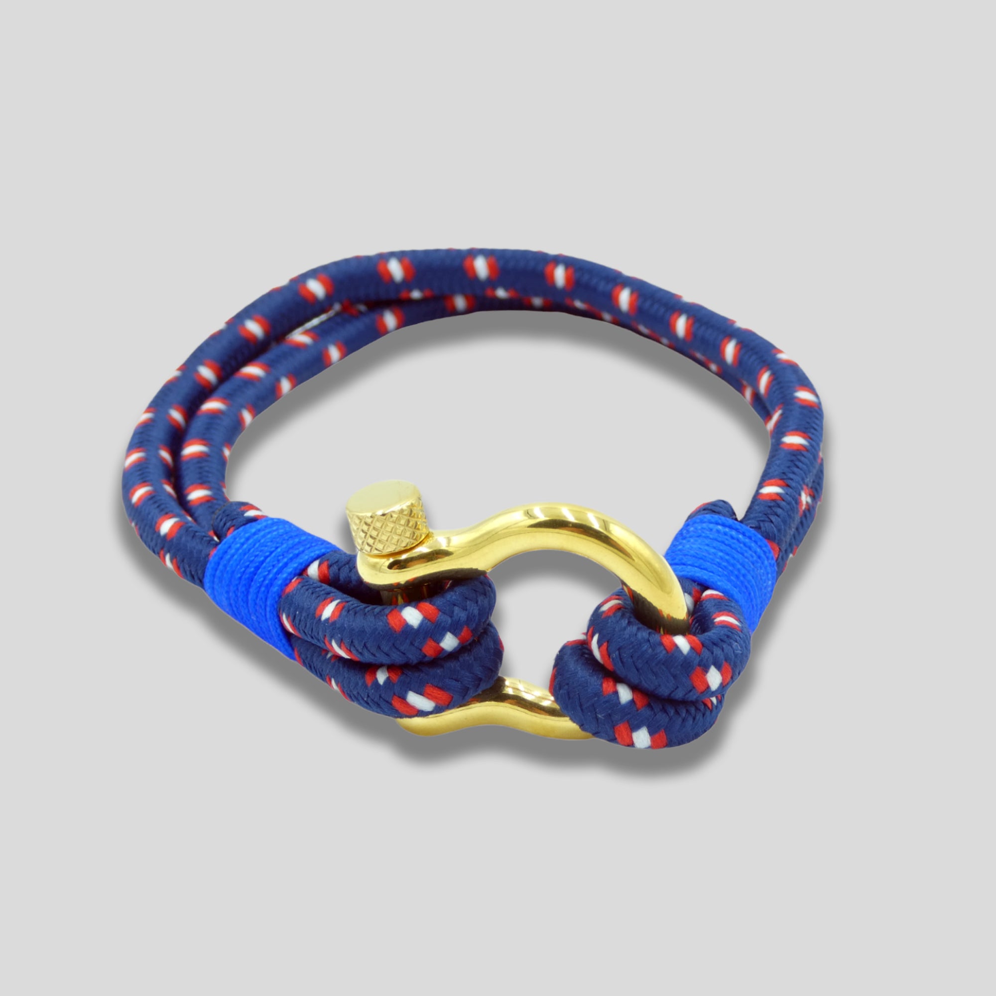 Corde en nylon bleu avec manille dorée