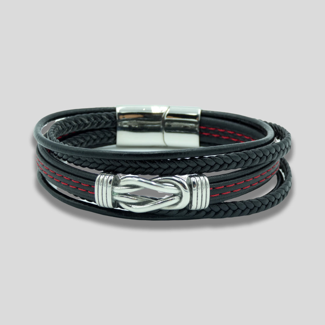 Multi Layer with Silver Knot - Red Stitching