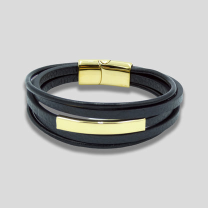 Bracelet en cuir multicouche noir