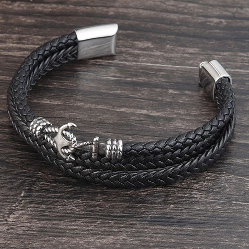 Anchor & Hook Multi-Layer Leather Bracelet