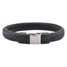 Black Leather Bracelet with Black and Silver Clasp
