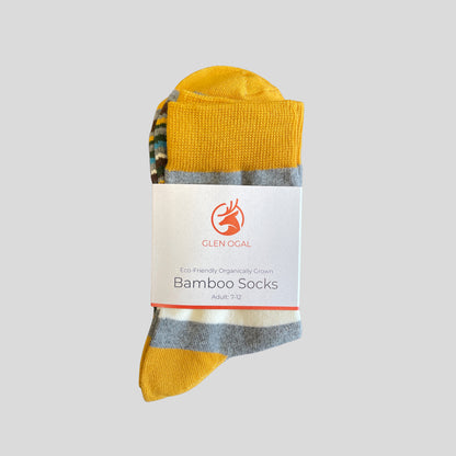 Mosterd bamboe streep sokken