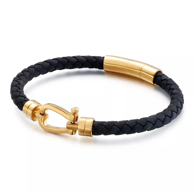 Blair Atholl Gold & Black Leather Bracelet
