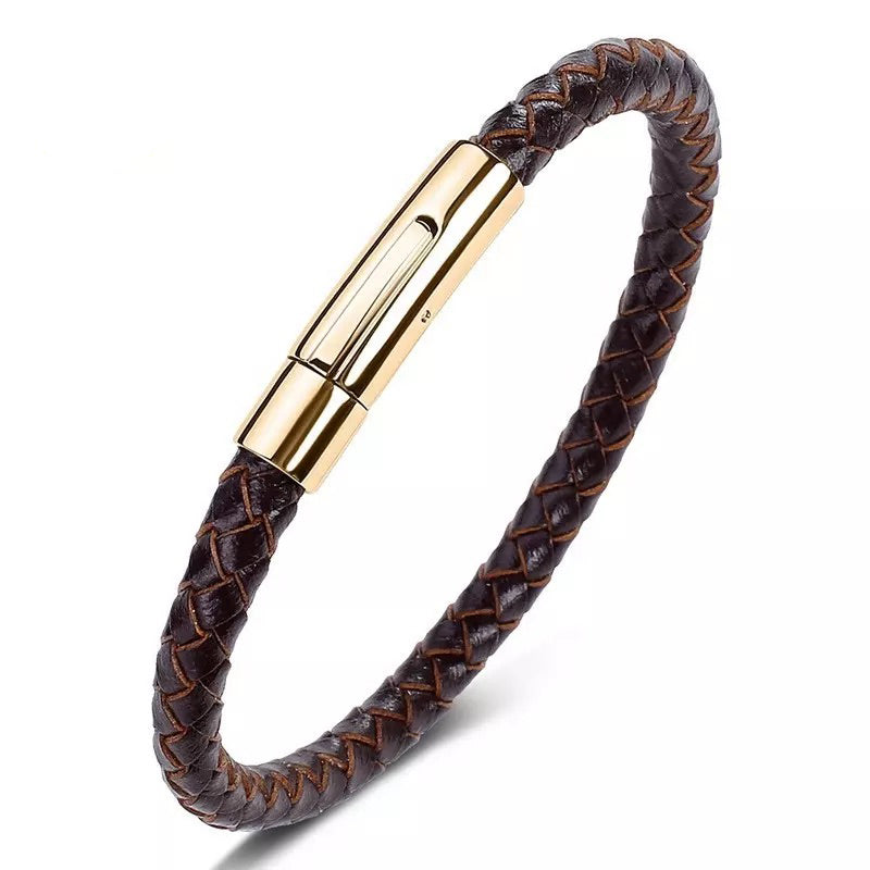 Single Gold Clasp Brown Leather Bracelet