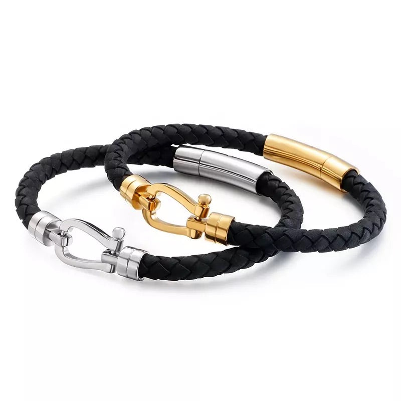 Blair Atholl Gold & Black Leather Bracelet