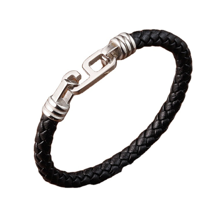 Braided Leather Bracelet with Number Charm