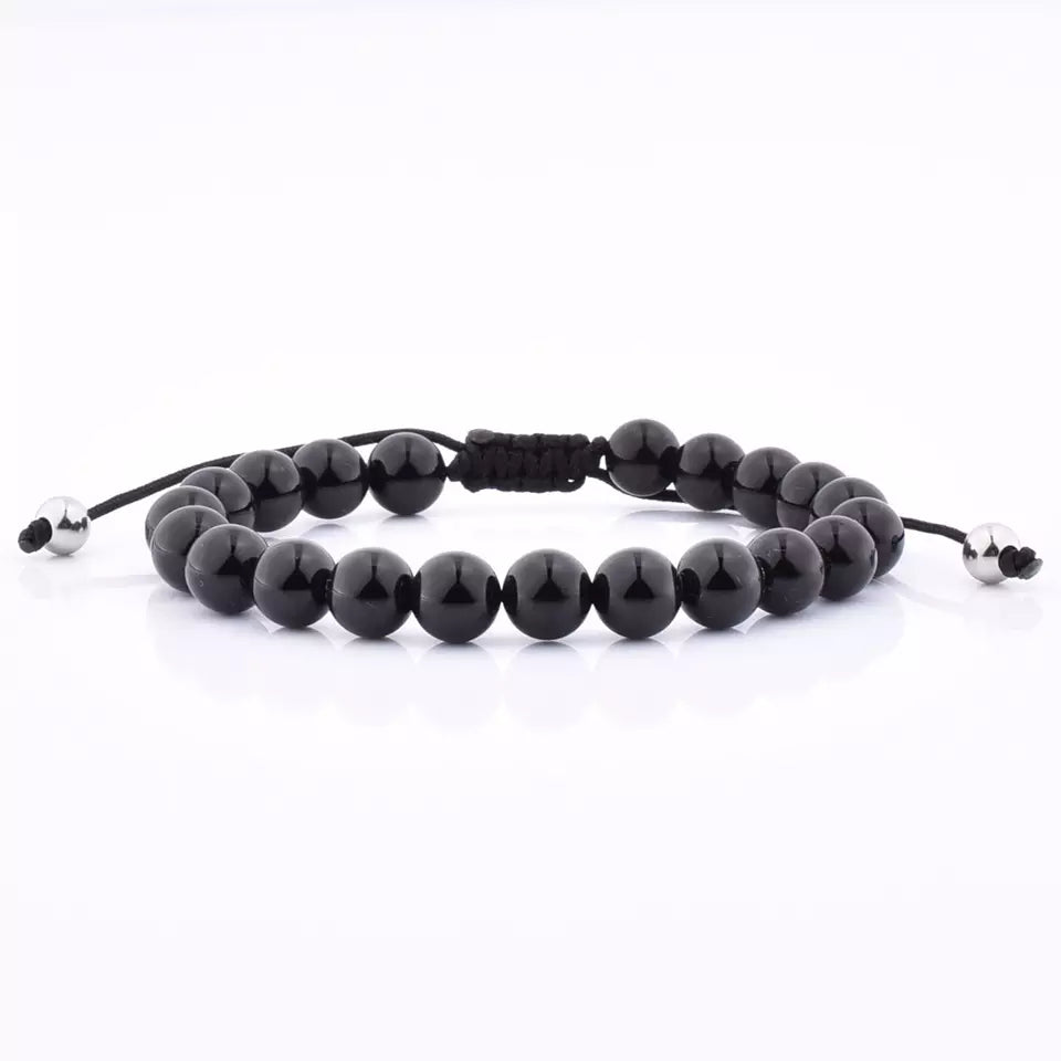 Bracelet réglable en perles noires