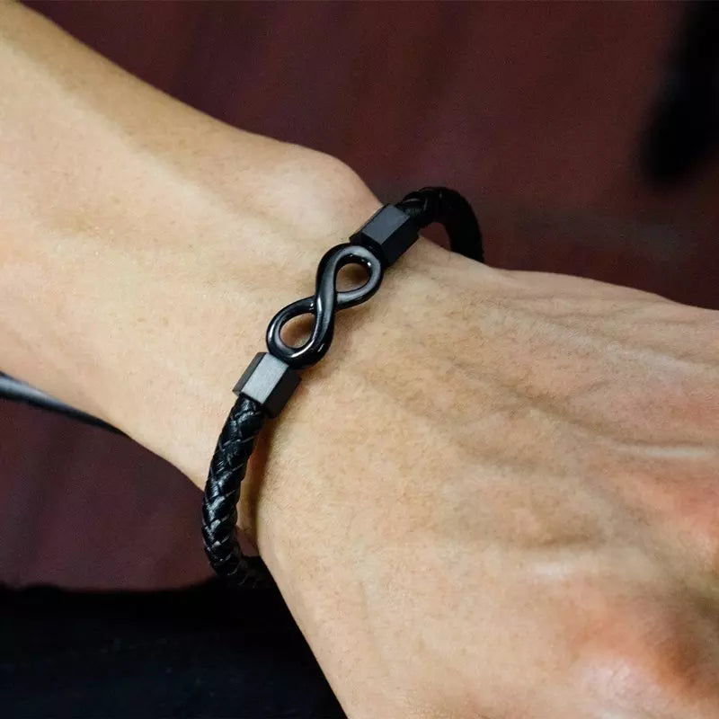 Woven Leather Stainless Steel Infinity Bracelet