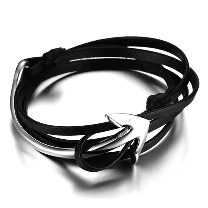 Unisex Black Leather Wrap Bracelet