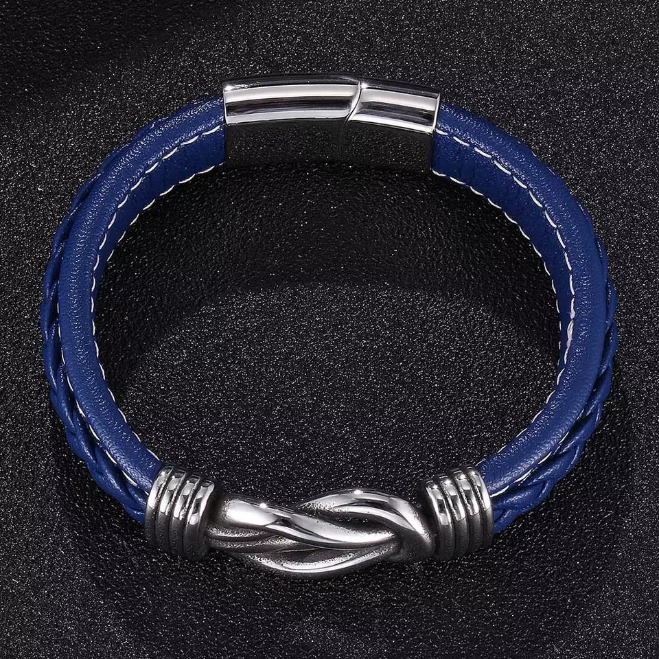 Blue Leather Bracelet with Knot