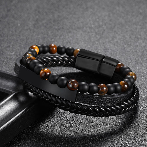 Bracelet Multi Agate Noire et Oeil de Tigre - Noir
