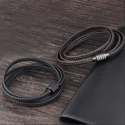 Brown Natural Braided Mens Long Leather Bracelet