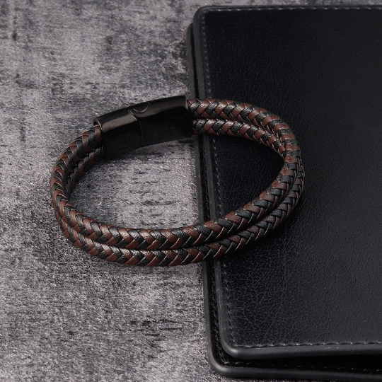 Brown & Black Double Leather Bracelet