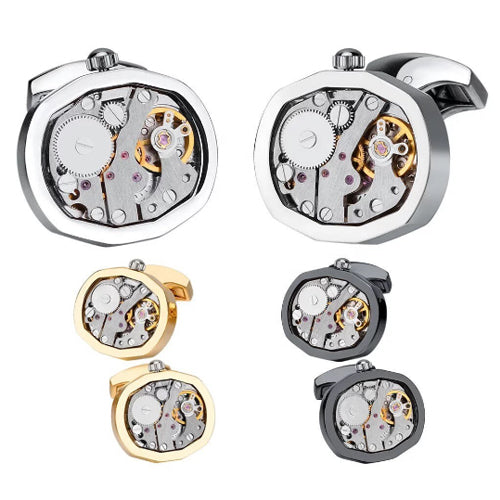 Zilveren manchetknopen met uurwerk