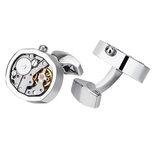 Zilveren manchetknopen met uurwerk